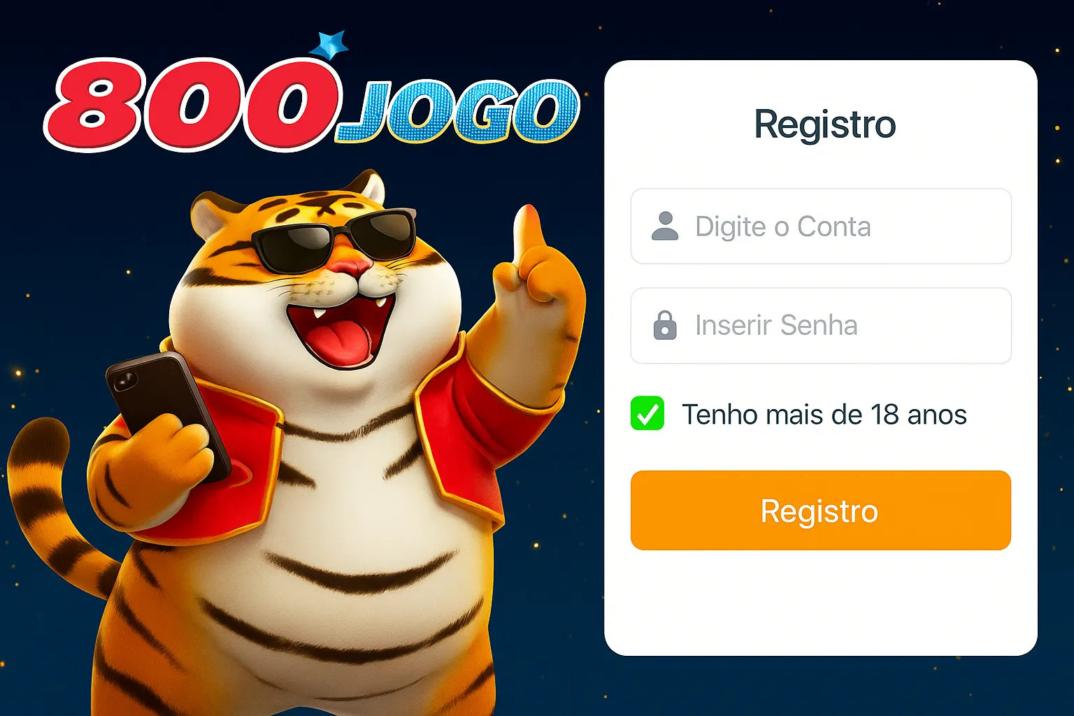 Criar uma nova Conta no plataforma 800JOGO